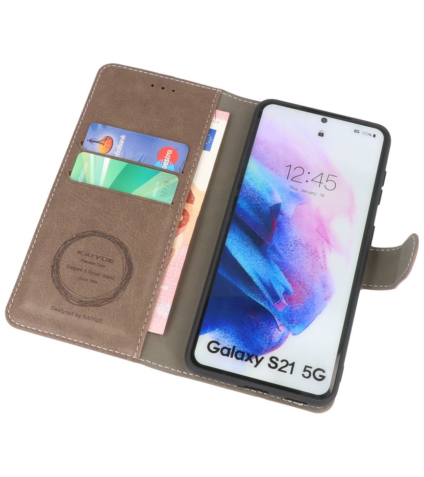 Luxus Brieftasche Hülle für Samsung Galaxy S21 Plus Grau