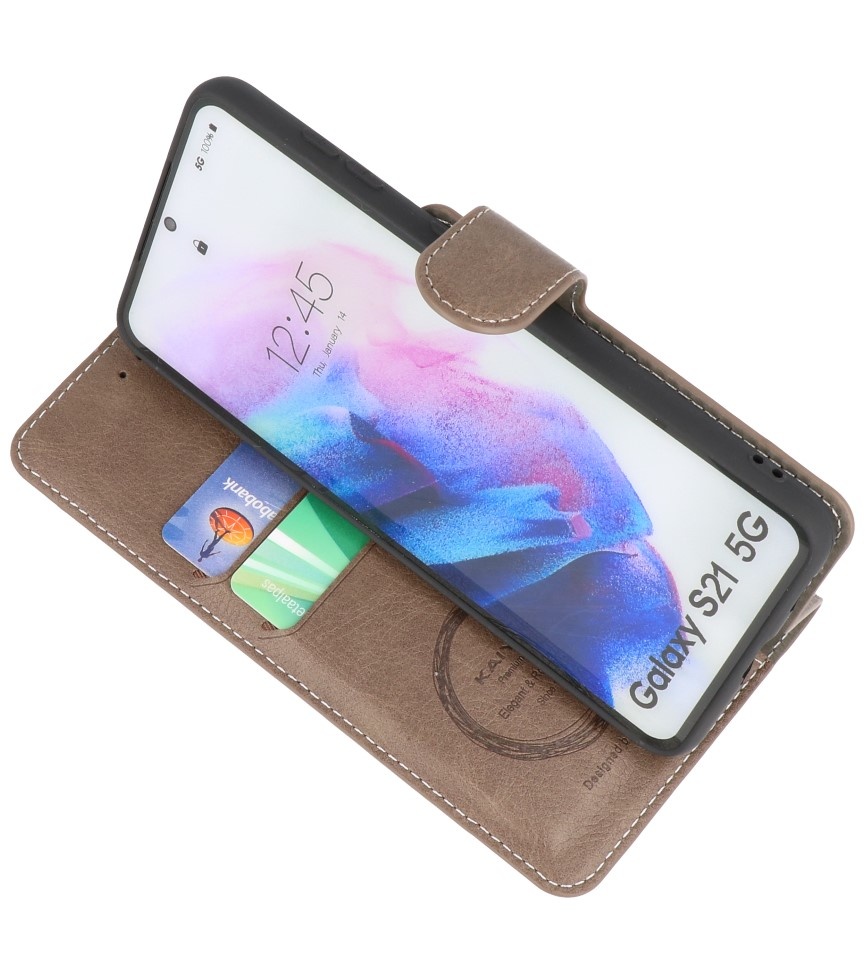 Etui Portefeuille de Luxe pour Samsung Galaxy S21 Plus Gris