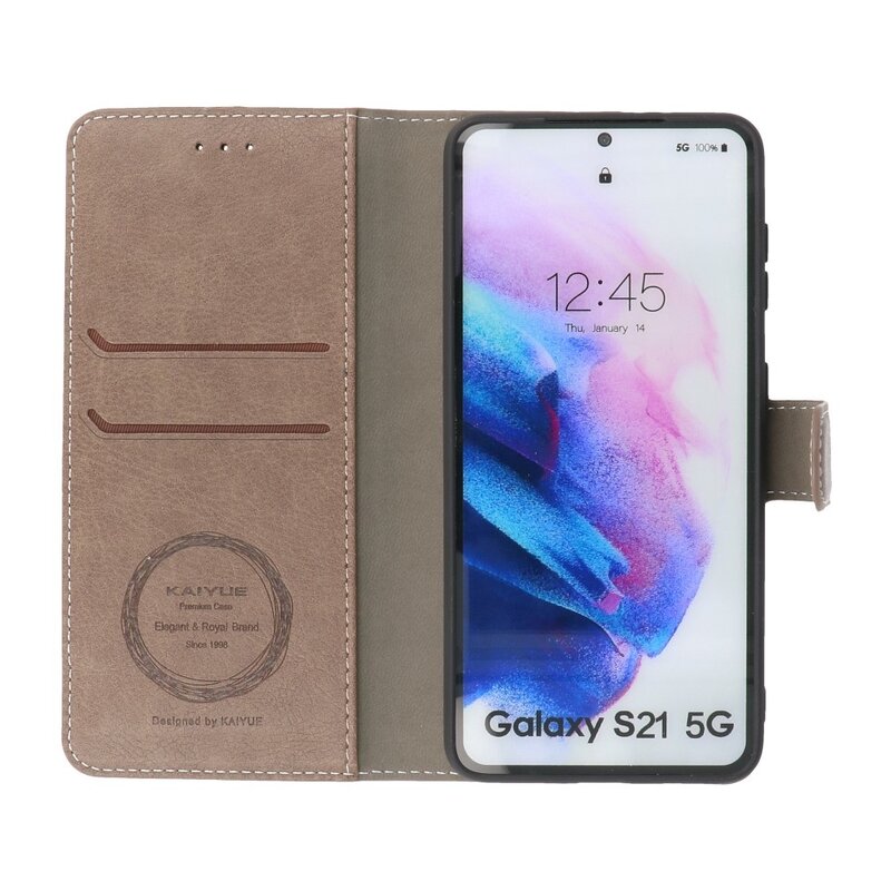 Funda Cartera de Lujo para Samsung Galaxy S21 Plus Gris