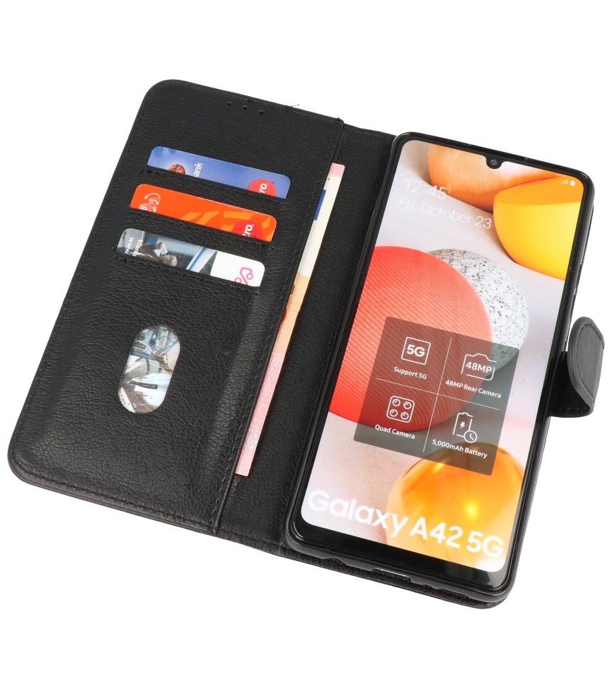 Bookstyle Wallet Cases Coque pour Samsung Galaxy A42 5G Noir