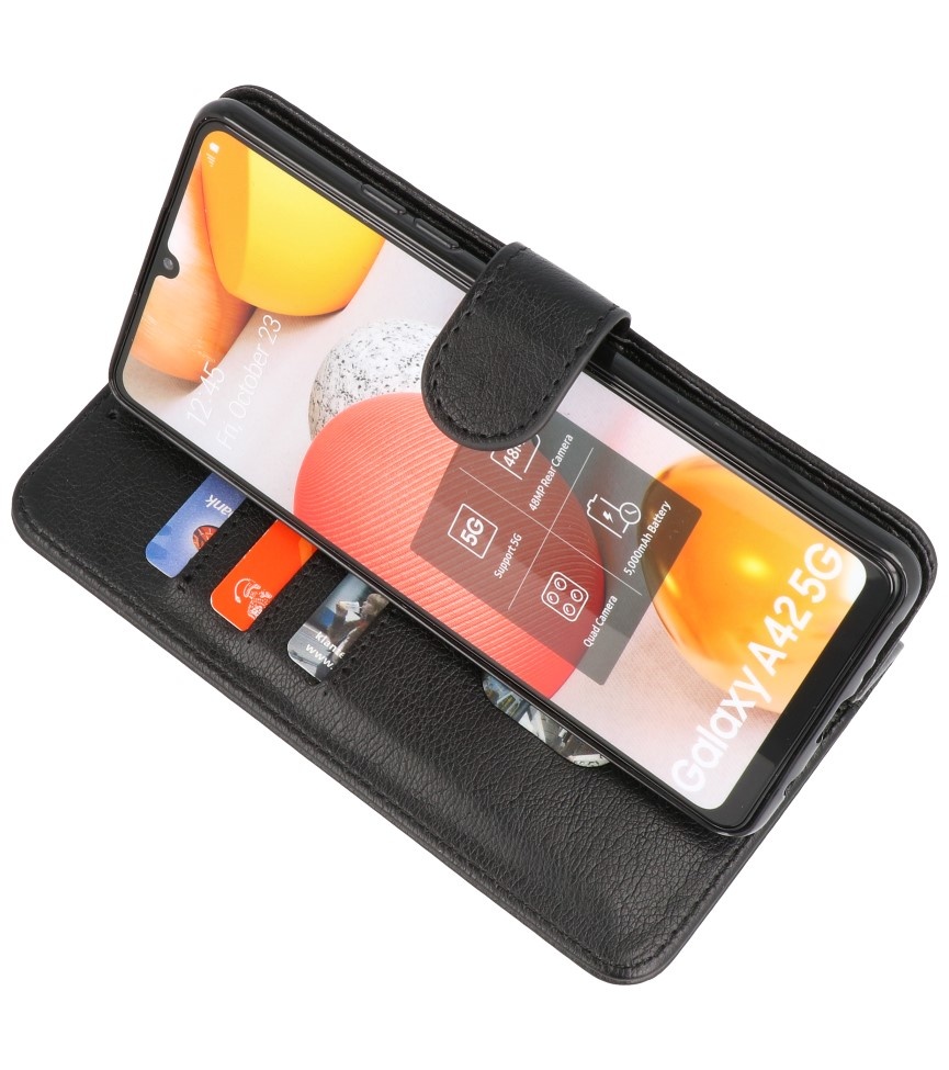 Bookstyle Wallet Cases Coque pour Samsung Galaxy A42 5G Noir