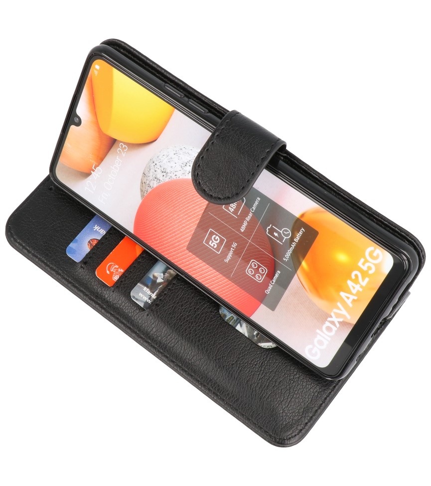 Bookstyle Wallet Cases Hülle für Samsung Galaxy A42 5G Schwarz