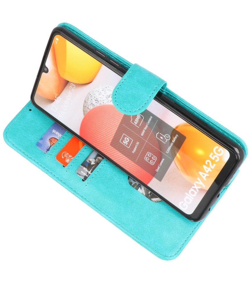 Bookstyle Wallet Cases Hülle für Samsung Galaxy A42 5G Grün