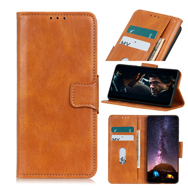 Pull Up PU Leder Bookstyle Hoesje voor Samsung Galaxy S21 Bruin