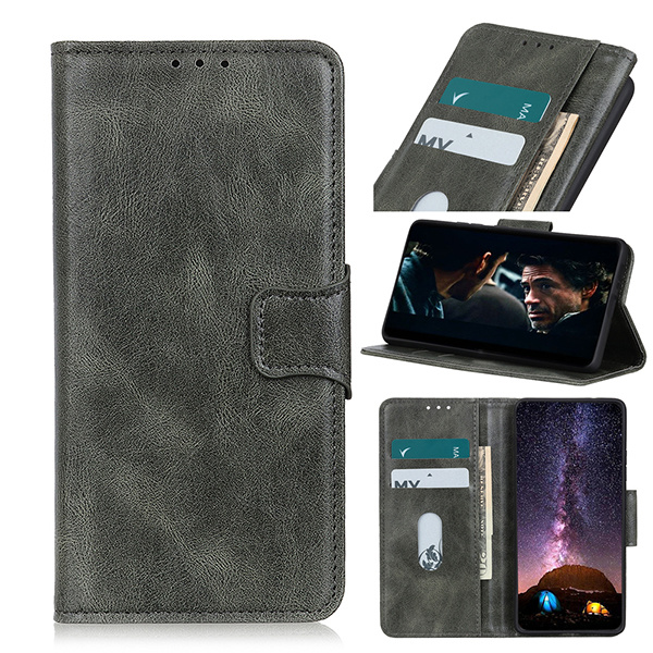 Pull Up PU Leather Bookstyle Case for Samsung Galaxy S21 Dark Green