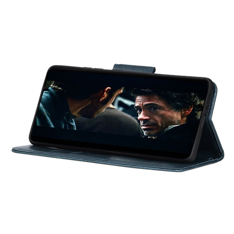 Étui Bookstyle en cuir PU Pull Up pour Samsung Galaxy S21 Plus Bleu