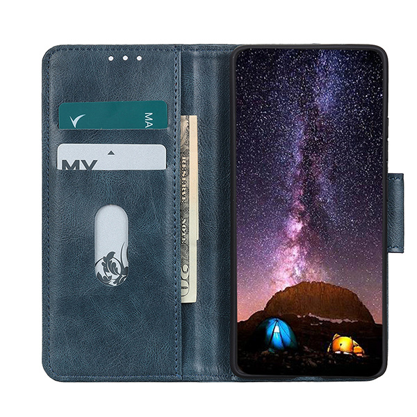 Pull Up PU Leder Bookstyle Hoesje voor Samsung Galaxy A02s Blauw