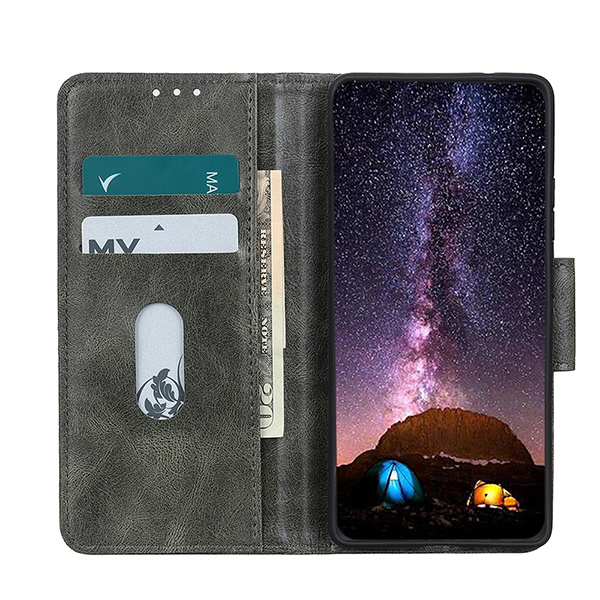 Pull Up PU Leder Bookstyle Hoesje voor Samsung Galaxy A02s Donker Groen