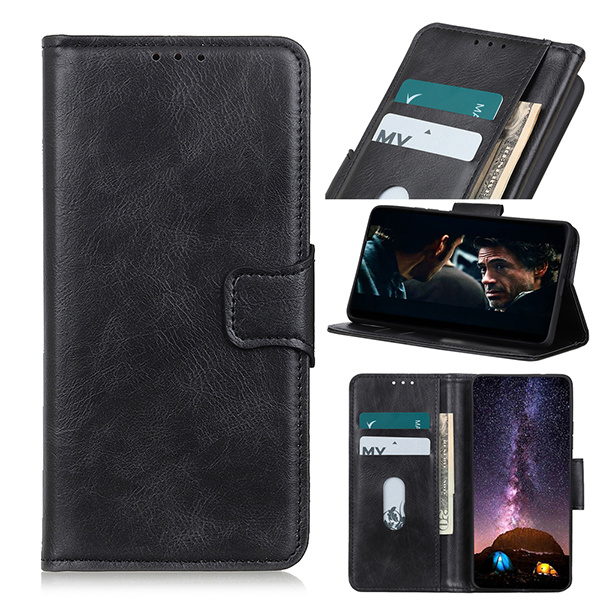Pull Up PU Leather Bookstyle Case for Motorola Moto G9 Power Black