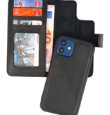 Custodia a libro in pelle 2 in 1 MF fatta a mano per iPhone 12 Mini nera