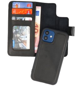 MF Håndlavet 2 i 1 læder-bookstyle-etui iPhone 12 Mini Sort