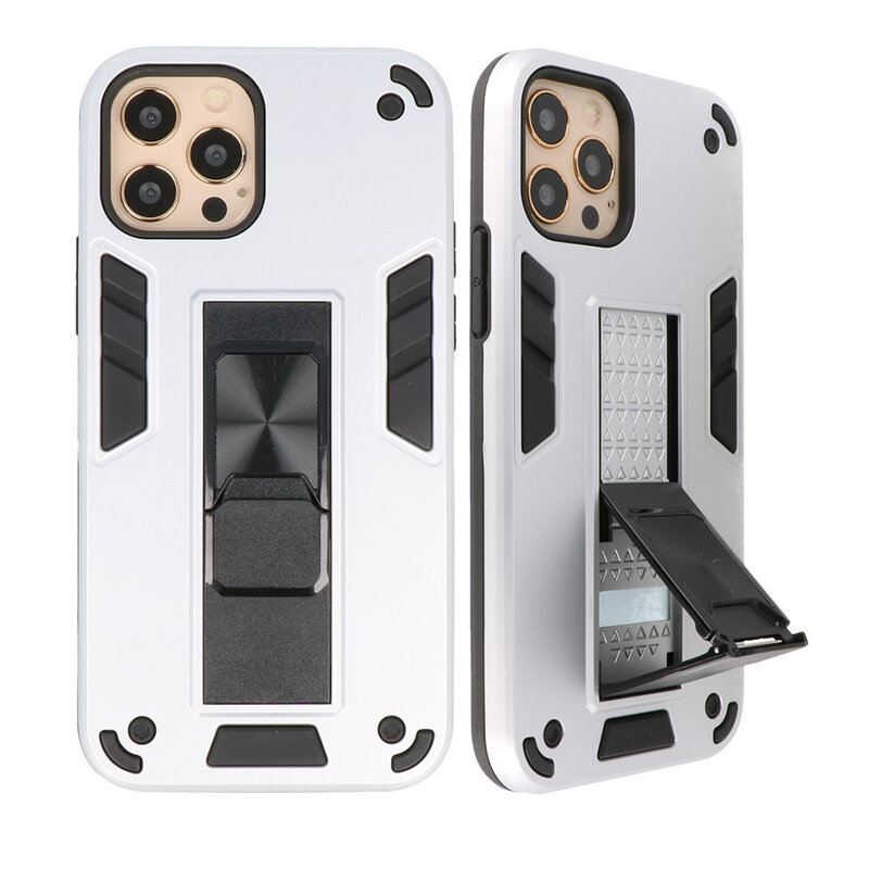 Stand Hardcase Backcover para iPhone 12 - 12 Pro Plata