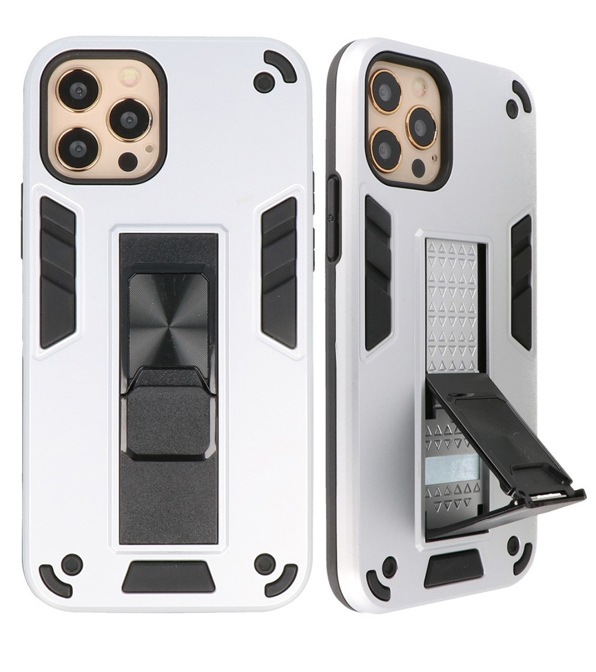 Stand Hardcase Backcover voor iPhone 12 - 12 Pro Zilver