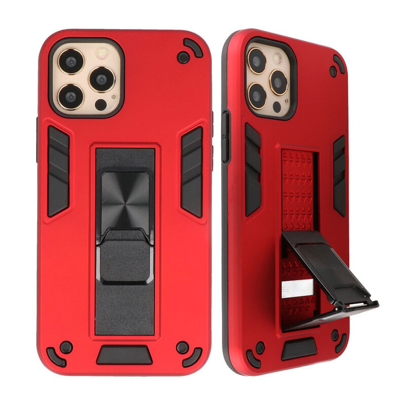 Stand Hardcase Backcover voor iPhone 12 - 12 Pro Rood