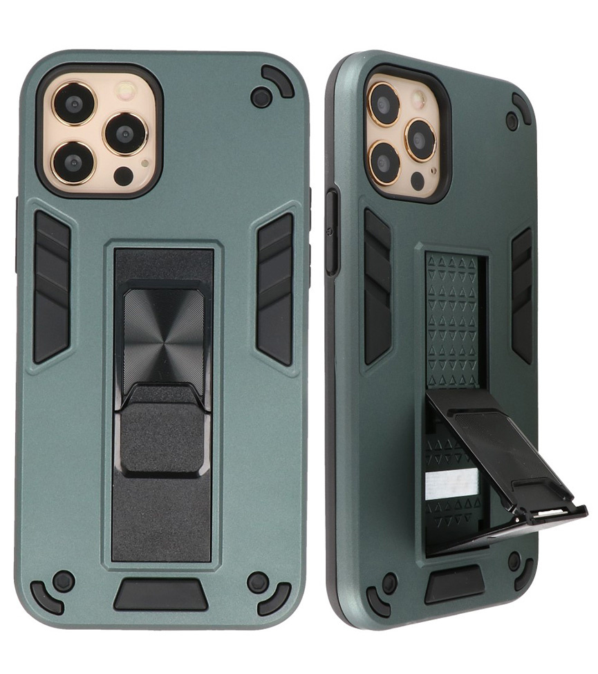 Stand Hardcase Backcover voor iPhone 12 - 12 Pro Donker Groen