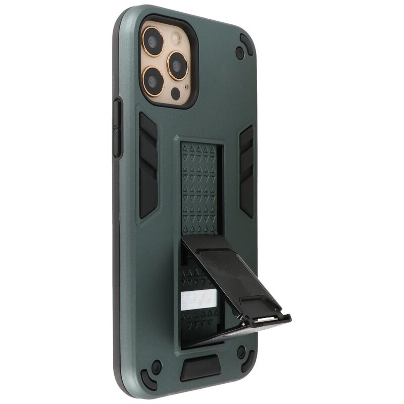 Stand Hardcase Backcover voor iPhone 12 - 12 Pro Donker Groen