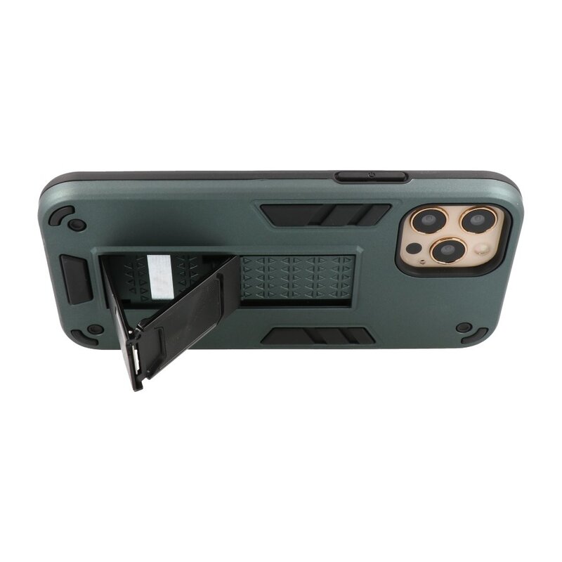 Stand Hardcase Backcover voor iPhone 12 - 12 Pro Donker Groen