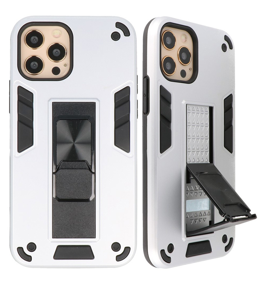 Carcasa trasera rígida Stand para iPhone 12 Pro Max Silver