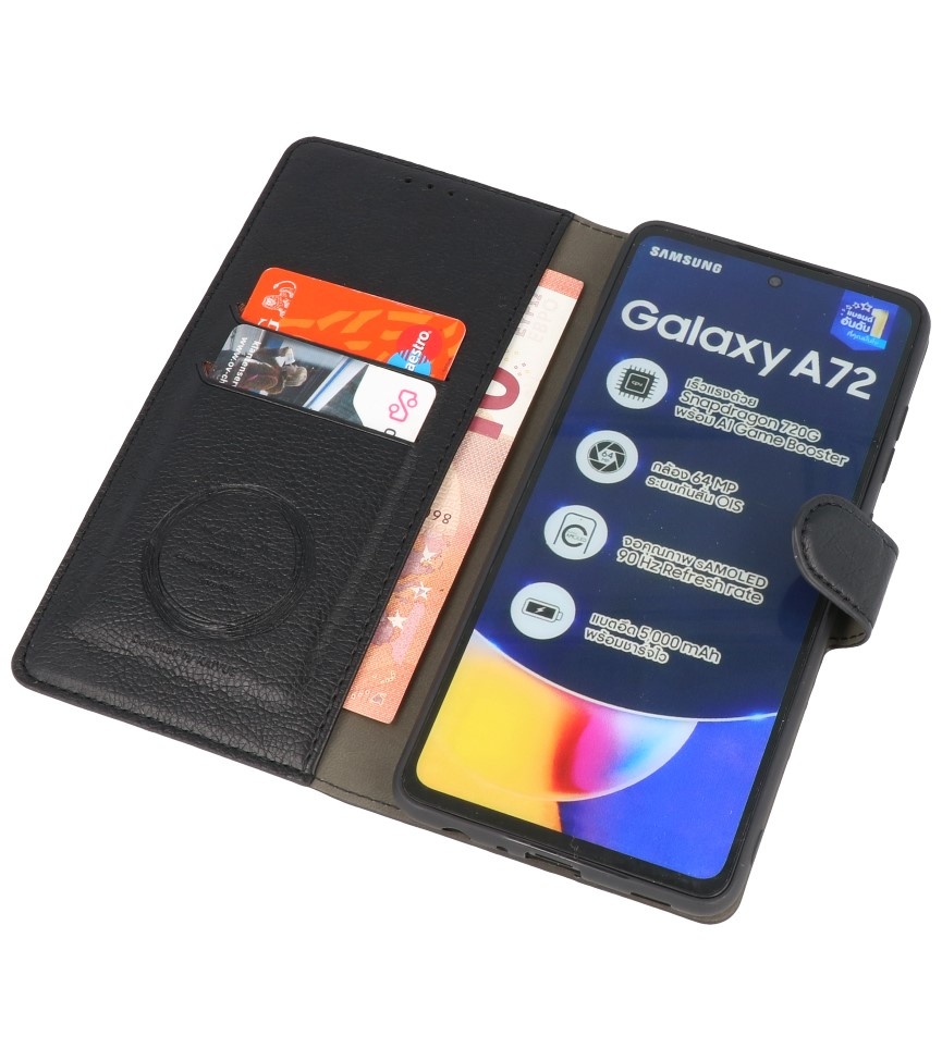 Estuche de lujo tipo billetera para Samsung Galaxy A72 5G Negro