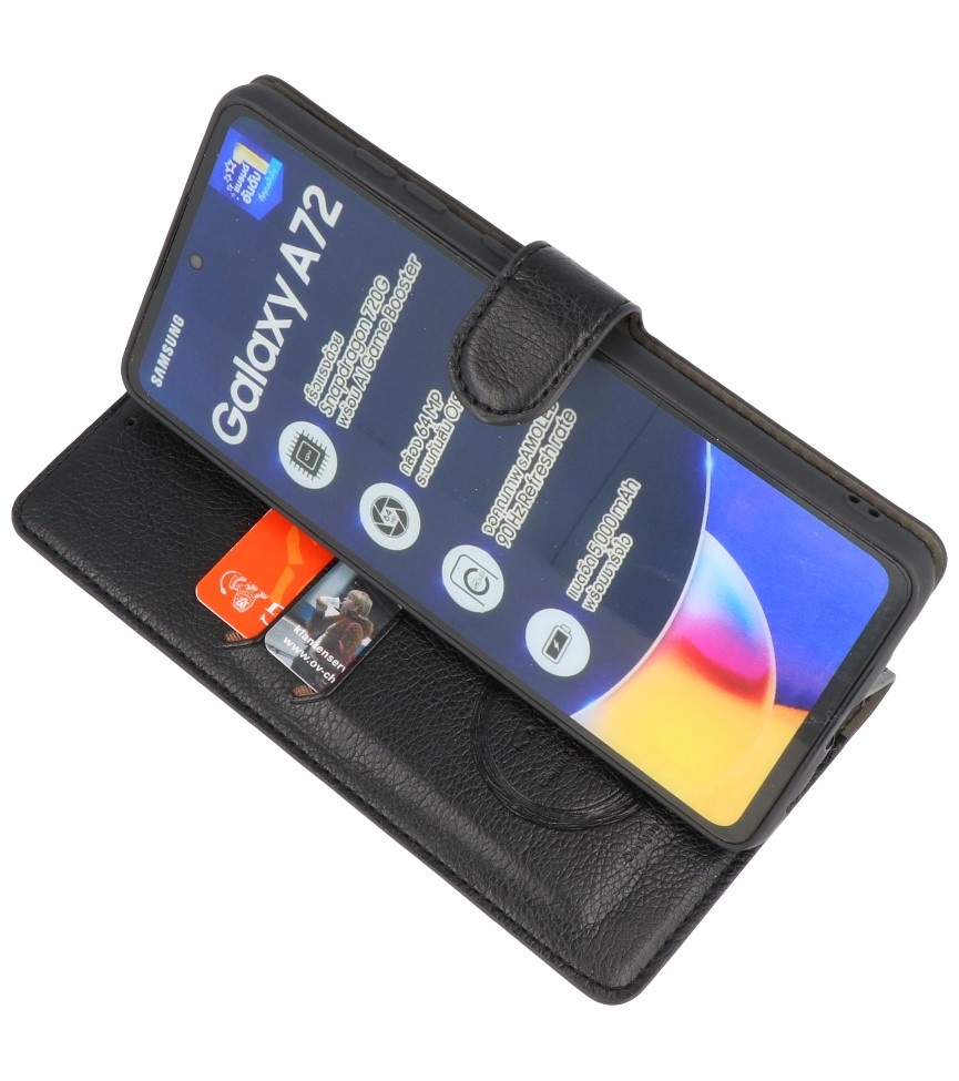 Estuche de lujo tipo billetera para Samsung Galaxy A72 5G Negro