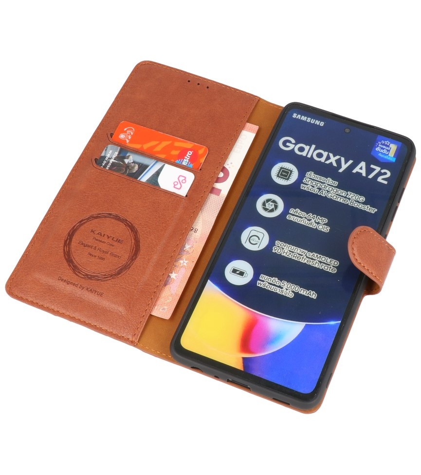 Custodia a portafoglio di lusso per Samsung Galaxy A72 5G marrone