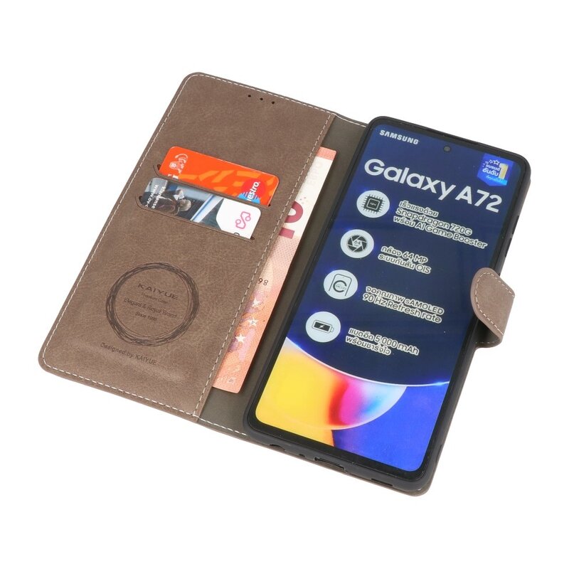 Luxe Portemonnee Hoesje voor Samsung Galaxy A72 5G Grijs