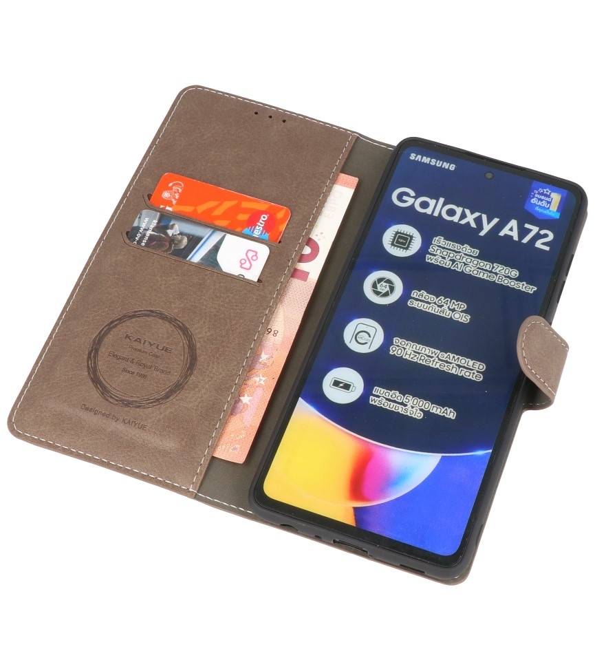 Custodia a portafoglio di lusso per Samsung Galaxy A72 5G grigia