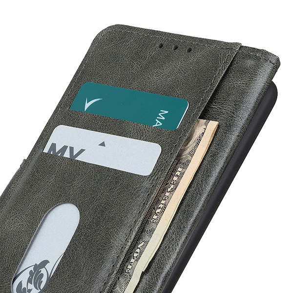 Tire hacia arriba de cuero de PU estilo libro para OnePlus 9 verde oscuro