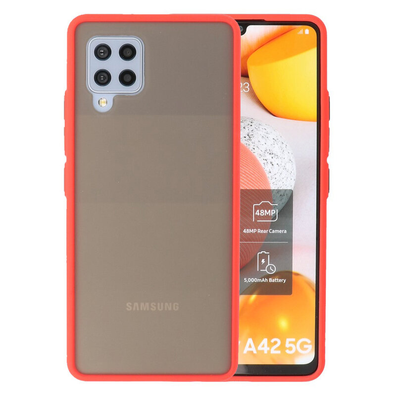 Estuche rígido con combinación de colores para Samsung Galaxy A42 5G Rojo