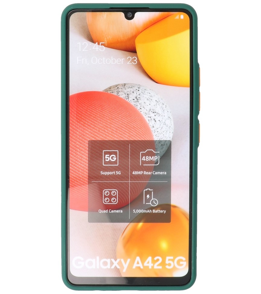 Estuche rígido con combinación de colores para Samsung Galaxy A42 5G Verde oscuro