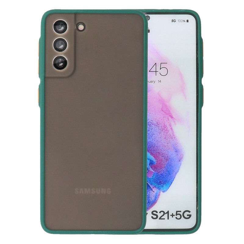 Estuche rígido con combinación de colores para Samsung Galaxy S21 Plus Verde oscuro