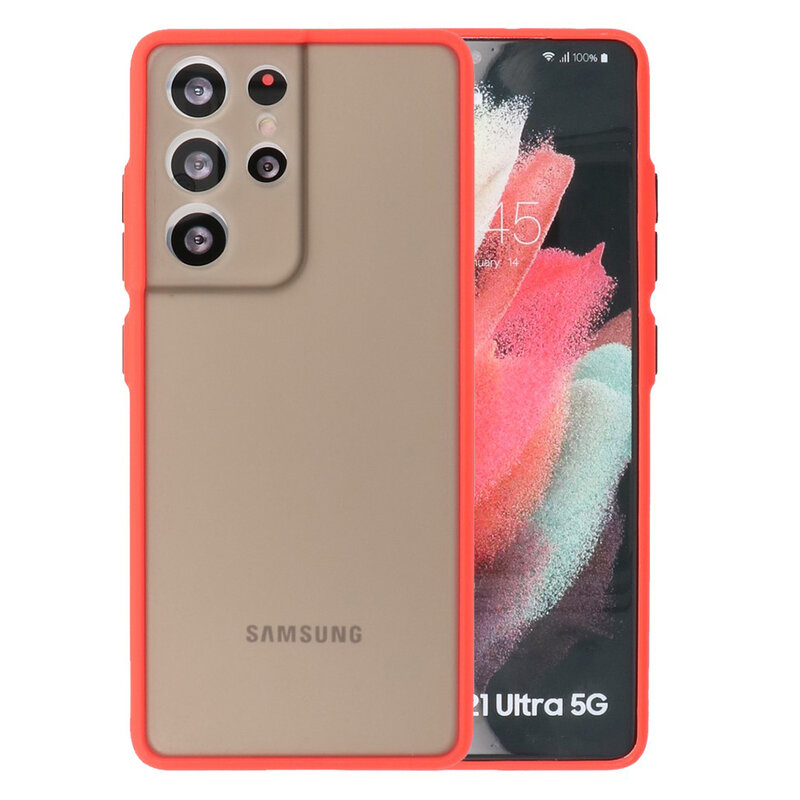 Combinación de colores Estuche rígido para Samsung Galaxy S21 Ultra Rojo