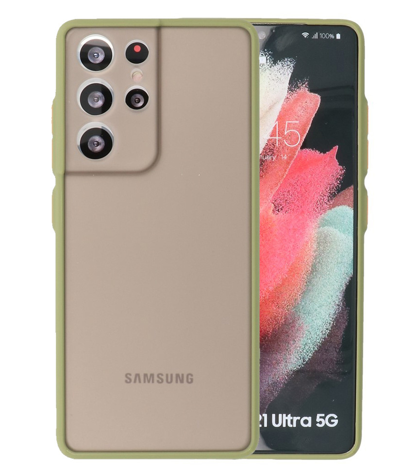 Custodia rigida con combinazione di colori per Samsung Galaxy S21 Ultra Green
