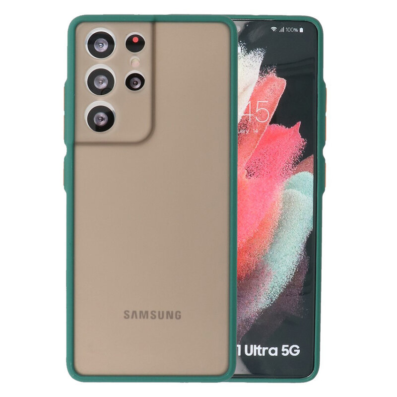 Custodia rigida con combinazione di colori per Samsung Galaxy S21 verde scuro ultra