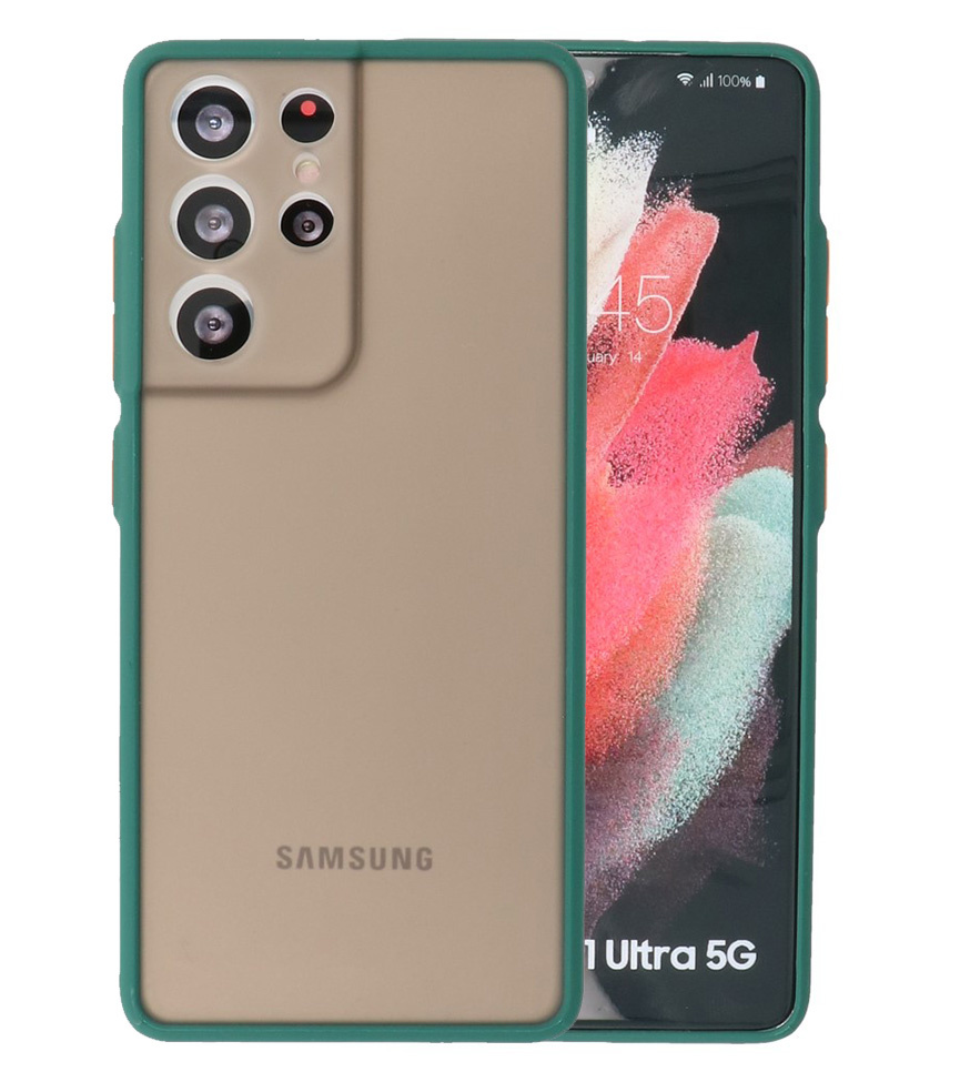 Custodia rigida con combinazione di colori per Samsung Galaxy S21 verde scuro ultra