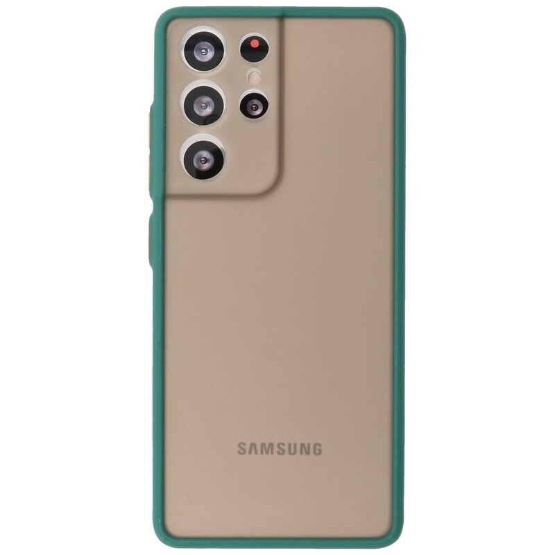 Custodia rigida con combinazione di colori per Samsung Galaxy S21 verde scuro ultra