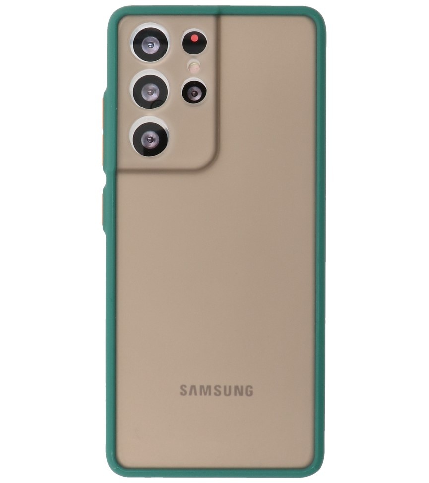 Custodia rigida con combinazione di colori per Samsung Galaxy S21 verde scuro ultra