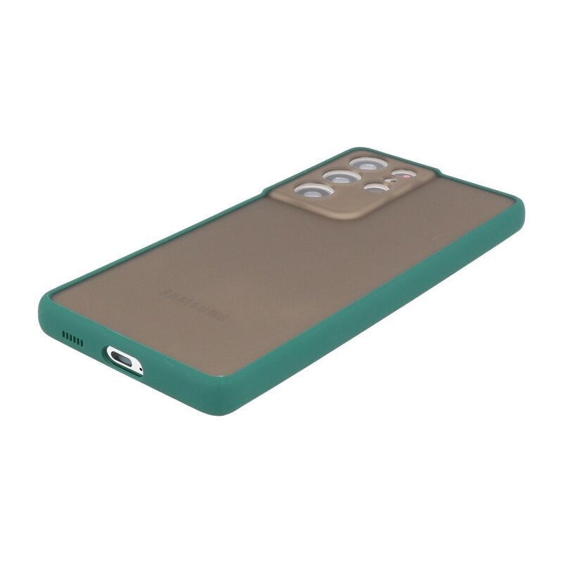 Custodia rigida con combinazione di colori per Samsung Galaxy S21 verde scuro ultra