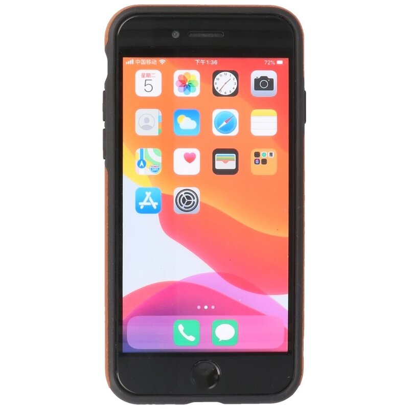Klassiek Design Leer Back Cover voor iPhone SE 2020 / 8 / 7 Cognac
