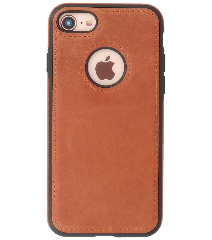 Klassiek Design Leer Back Cover voor iPhone SE 2020 / 8 / 7 Cognac