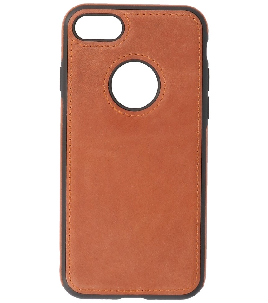 Klassiek Design Leer Back Cover voor iPhone SE 2020 / 8 / 7 Cognac