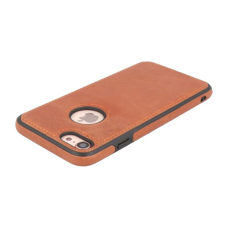 Klassiek Design Leer Back Cover voor iPhone SE 2020 / 8 / 7 Cognac