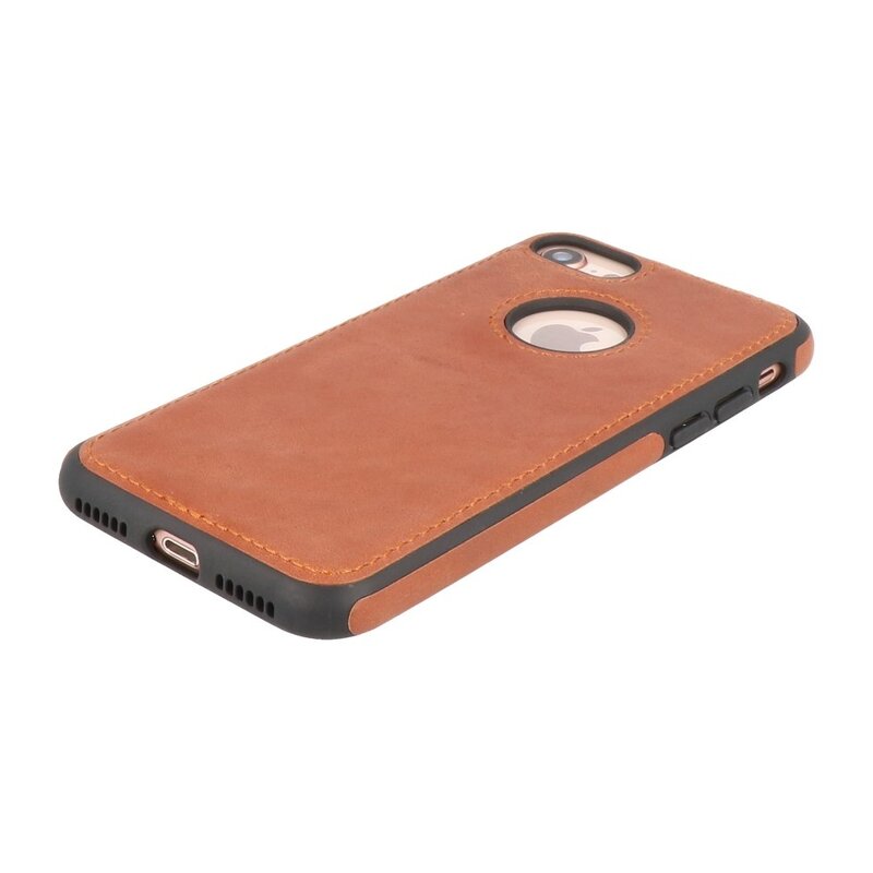 Klassiek Design Leer Back Cover voor iPhone SE 2020 / 8 / 7 Cognac