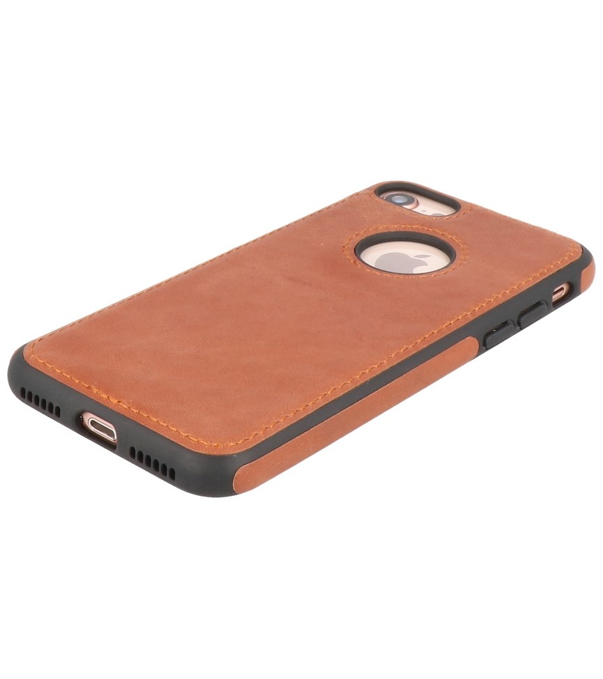 Klassiek Design Leer Back Cover voor iPhone SE 2020 / 8 / 7 Cognac