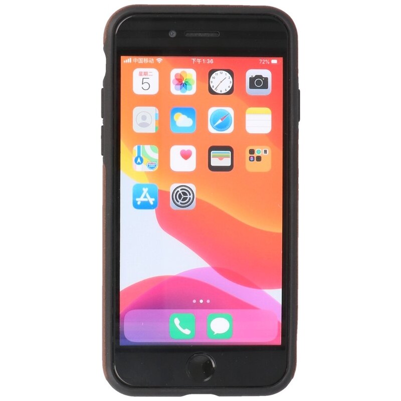 Klassiek Design Leer Back Cover voor iPhone SE 2020 / 8 / 7 Mocca