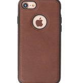 Klassiek Design Leer Back Cover voor iPhone SE 2020 / 8 / 7 Mocca