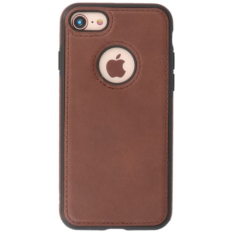 Klassiek Design Leer Back Cover voor iPhone SE 2020 / 8 / 7 Mocca