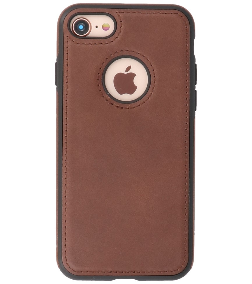 Klassiek Design Leer Back Cover iPhone 8 Mocca