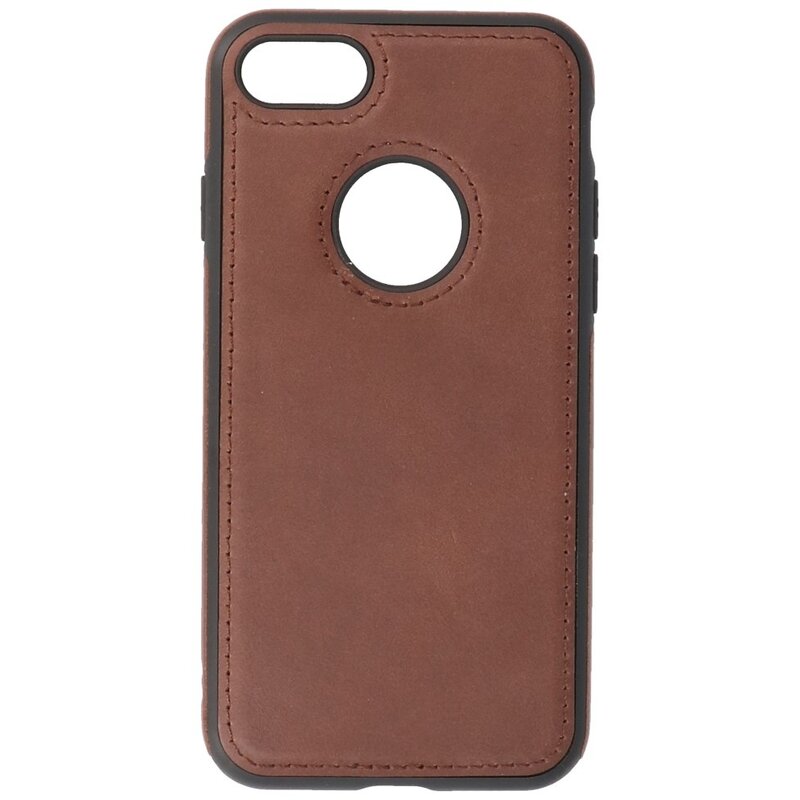 Klassiek Design Leer Back Cover voor iPhone SE 2020 / 8 / 7 Mocca