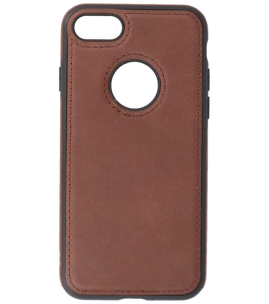 Klassiek Design Leer Back Cover voor iPhone SE 2020 / 8 / 7 Mocca